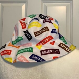 Smirnoff Vodka All Over Logo Print Bucket Hat Promo Party Colorful Rainbow White